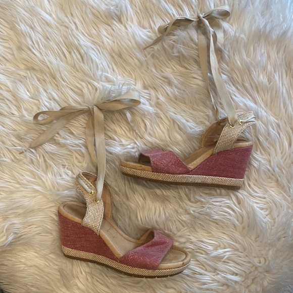 Flexi Sparkly Red Espadrilles Ankle Wrap Wedge Sandals Size 7 - Picture 2 of 12